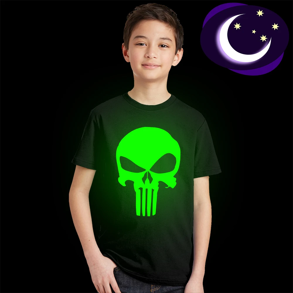 

Luminous Punisher Skull Kids T Shirt Fluorescent Children T-shirt Glow In Dark Boys Girls Tops Tees Summer Clothes Toddler Baby
