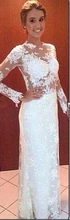 Neuen Stil Langarm Backless O-ausschnitt Bodenlangen Mantel spitze Abendkleider Abschlussball-kleider vestidos de festa Maß E188
