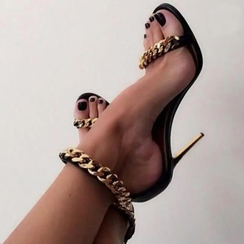 

High Heel Sandals 2017 Fashion Metal chain Buckle Strap Stiletto Pumps Women High Heels Party Wedding Shoes Woman