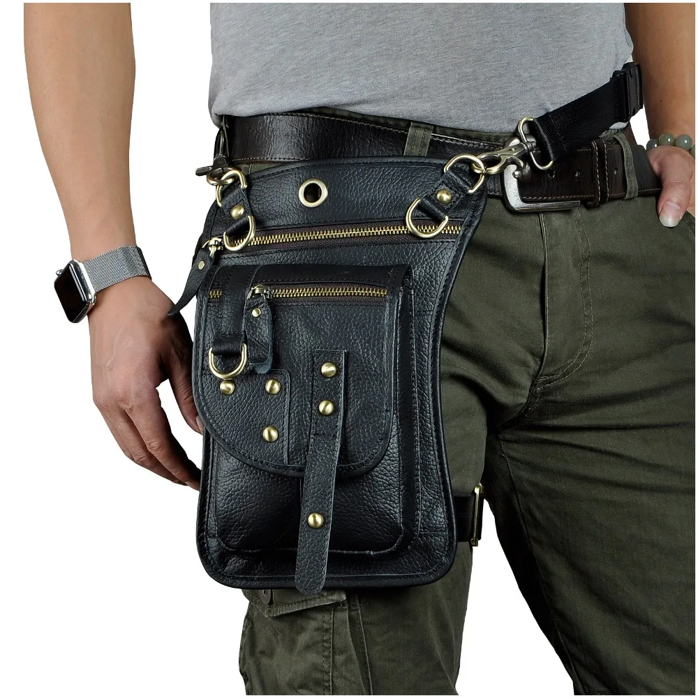 Crazy Horse Leather Design Men Small Messenger Mochila Bag Fashion Travel Belt Fanny Waist Pack Drop Leg Bag Tablet Pouch 2141