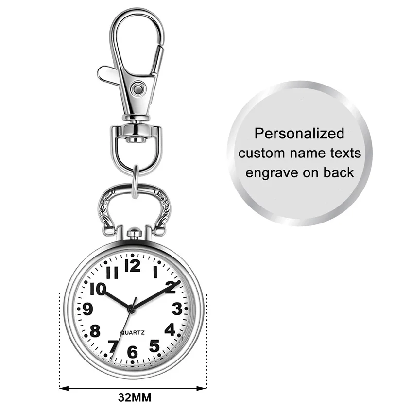 

Personalized FREE Name Engrave Clip Golf Keychain Lobster Clasp Big Dial Easy Read for Student Exam Elder Person Fob Watch