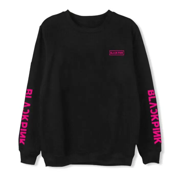 

Kpop blackpink box logo and sleeves printing o neck pullover loose hoodies unisex fans supportive fleece/thin sweatshirt