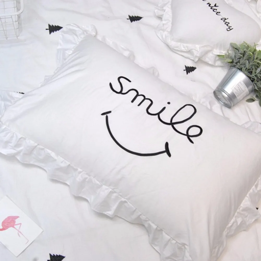 

1-Pieces Solid Color Pillow Cover 100% Cotton Rectangle Lace Edge Pillowcase Soft Easy Care 48*74cm