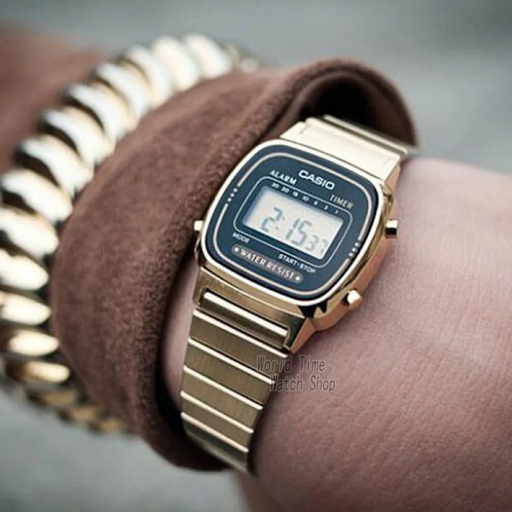 Casio watch Analogue Men's and Women's Quartz Sports Watch Vintage golden square couple watch