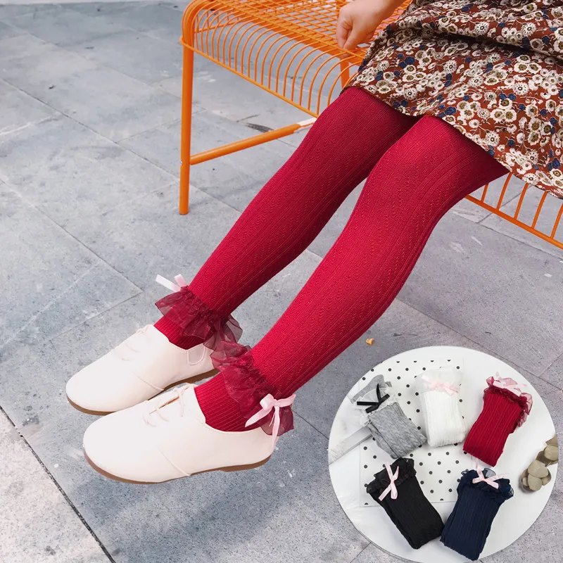

2018 Brand New Infant Newborn Kids Baby Tights Pantyhose Toddler Girls Cotton Lace bow Spring and autumn Children Stocking