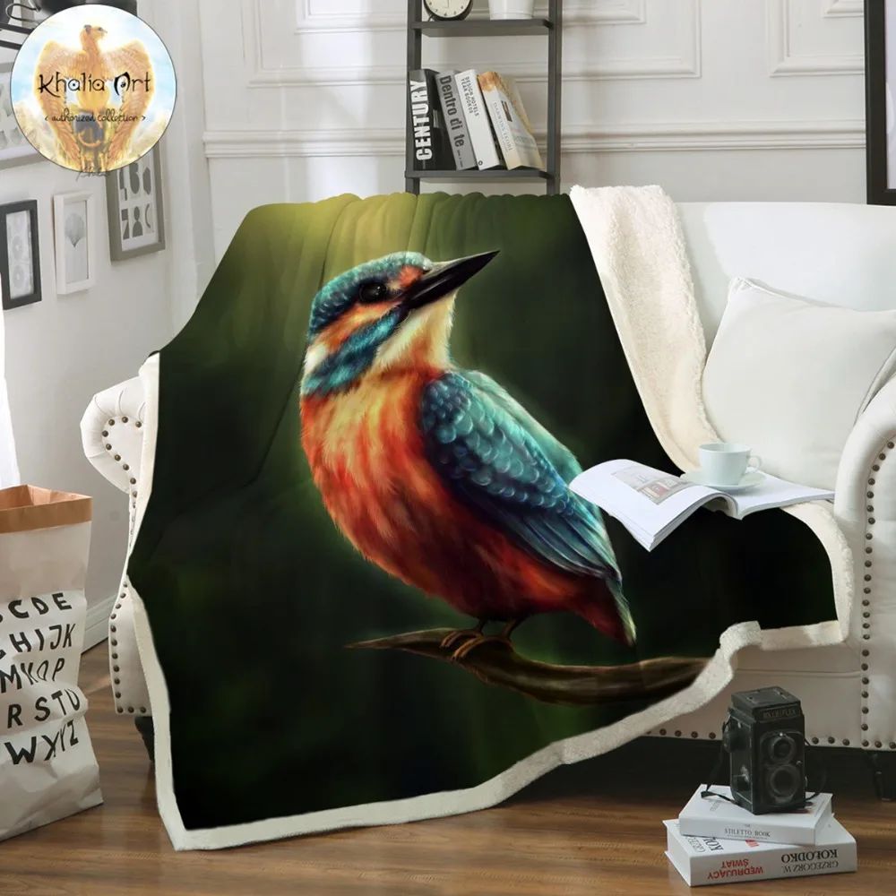 

Kingfisher by Khalia Art Bed Blanket Vivid 3D Printed Sherpa Fleece Plush Bedspreads Colorful Furry Bird Throw Blanket for Sofa