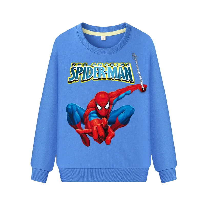 Новая спортивная хлопчатобумажная трикотажная рубашка с длинными рукавами и рисунком Человека-паука для мальчиков детская одежда с капюшоном Одежда для девочек WK054