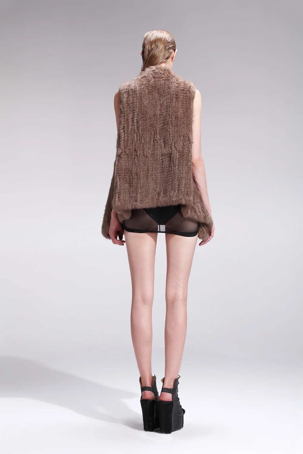 ZY88010 Classic Lady Genuine Knitted Winter Women Rabbit Fur Turn-Down Fur Vest Fur Waistcoat Gilet Outwear long duvet coat