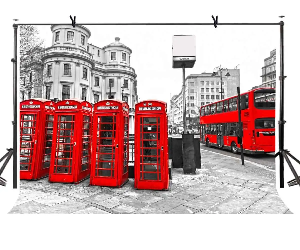 

150x220cm Red Phone Booth Backdrop Retro Red Telephone Box British Style Photography Background for Camera Photo