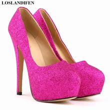 Di nuovo Modo di Alta Piattaforma Delle Donne Poco Profonde Scarpe Da Sposa Solido di Stoffa Con Lustrini Punta Rotonda Eleganti Scarpe Tacchi Alti delle Donne di Formato 35-42