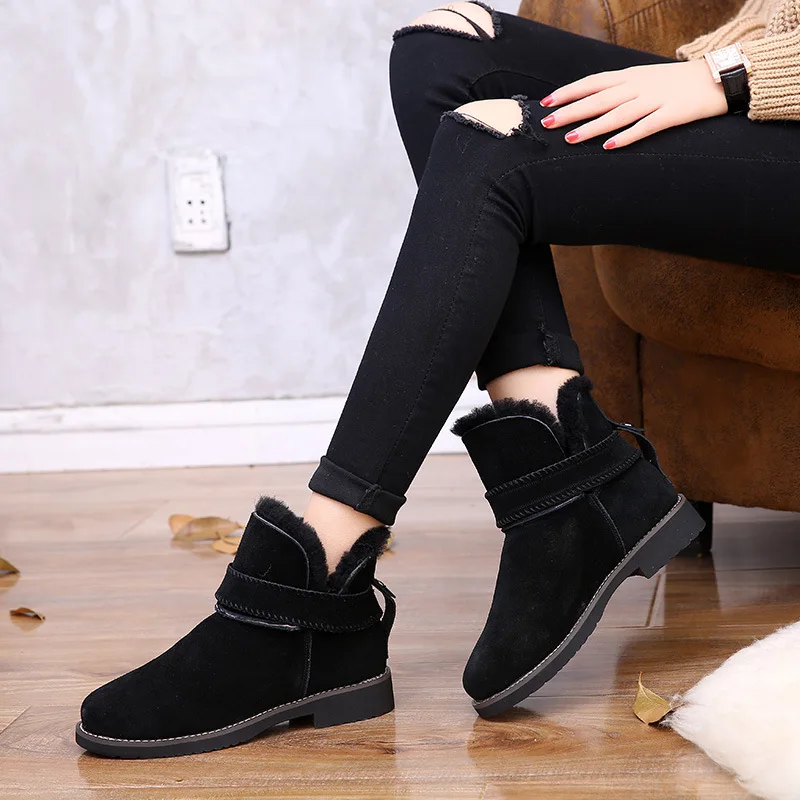 JINBEILEE Outdoor Sports and Leisure Walking Shoes Winter Leather Snow Boots Fur Warm  Waterproof  Sports Boots Women