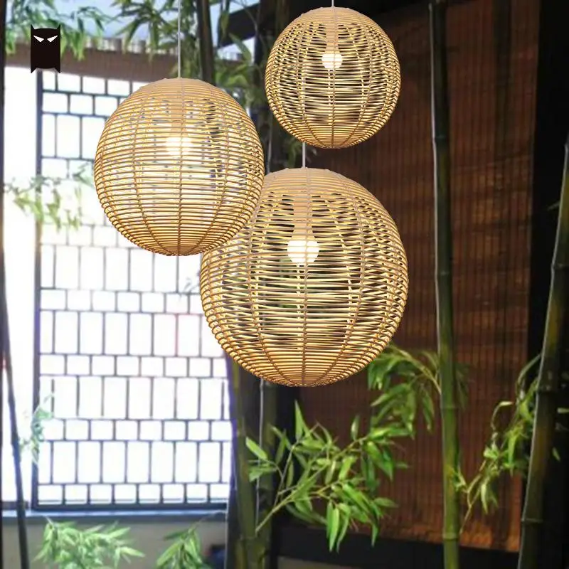✨Modern Lattice Wicker Rattan Globe Ball Style Ceiling Pendant Light Lampshade 