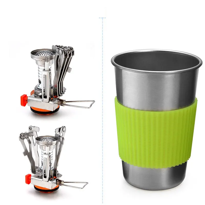 VILEAD ultraligero utensilios de cocina conjunto de Camping al aire libre soldados senderismo turismo salvaje Picnic viaje conjunto de utensilios de cocina vajilla de la estufa de Gas