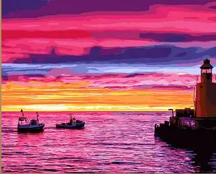

Seaside bright pink clouds landscape painting by numbers art canvas painting wall pictures for living room home decor