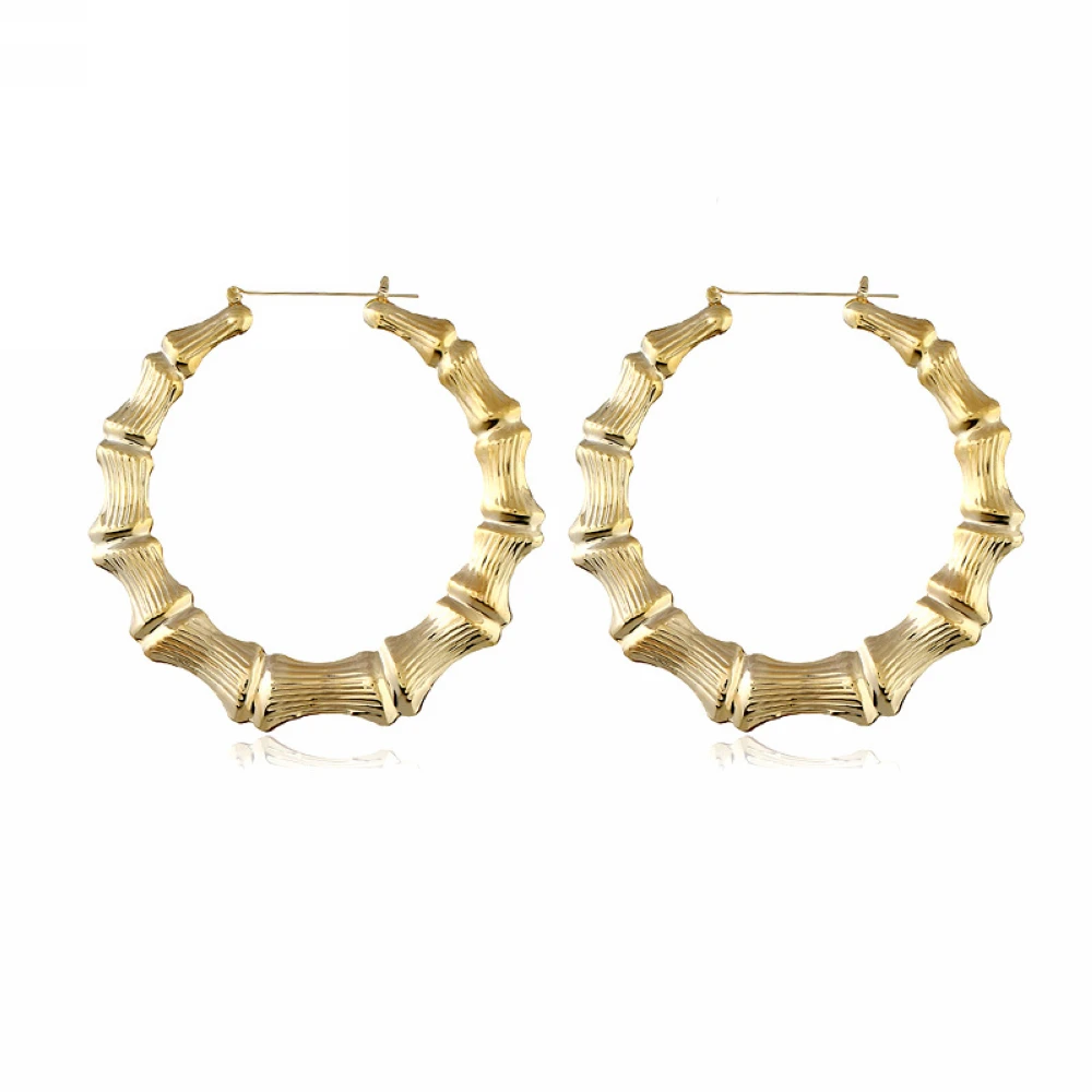 

E0139 New Arrival Custom Oversized Circle Bamboo Joint Gold Earring