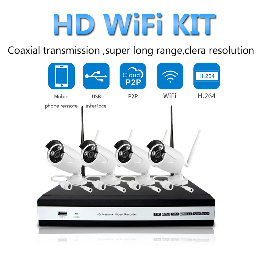 

PUAroom 4CH IP Full HD 1080P Wireless Camera night vision with H.264 NVR WIFI Home Security Camera System
