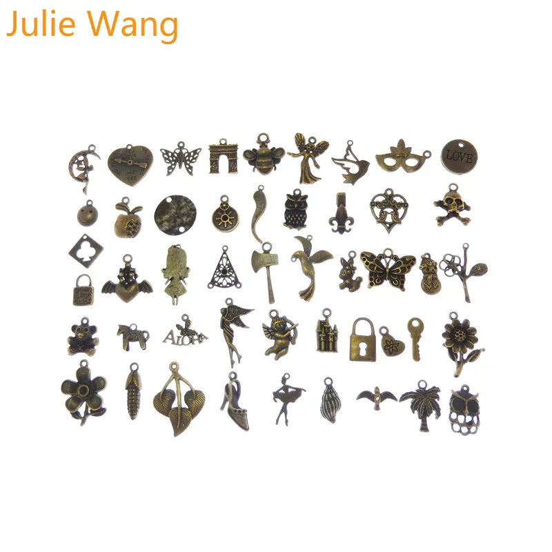 Julie Wang 100 г/упак. случайным образом смешанные стили античный бронзовый маленький амулет для ожерелья подвески браслет ювелирных изделий Аксессуары