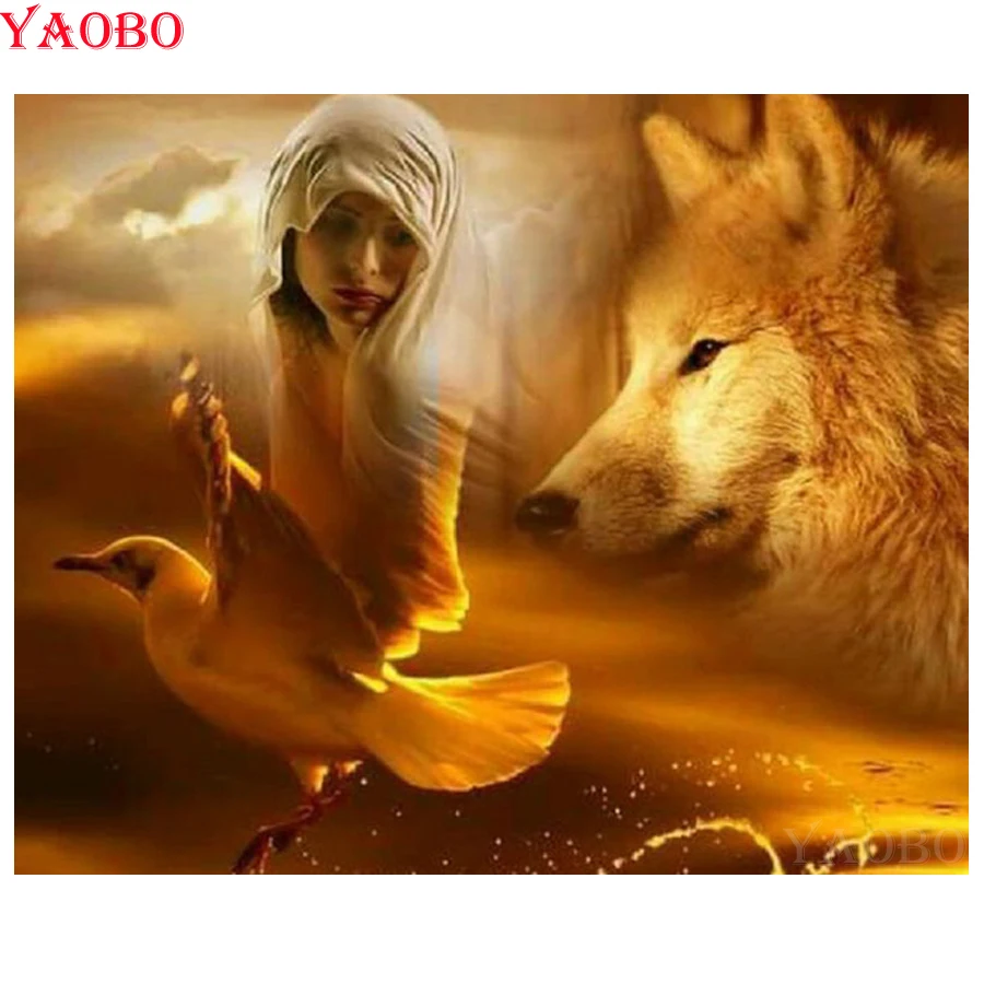 DIY 5D Diamond embroidery Woman/wolf/pigeon diamond painting cross stitch kit full square round resin mosaic handmade home decor | Дом и сад