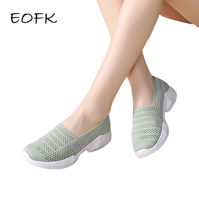 EOFK Sneakers Women Summer Flats Shoes Breathable Mesh Casual Shoes Woman Slip on Flats Sneakers Ladies Shoes Tenis Feminino