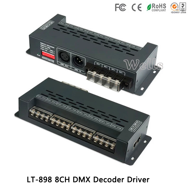 

New led Controller LT-898 DMX Decoder Converts 6 RGB strip Driver DMX512 Decoder XLR-3 RJ45 Port 12V Multi 8 Channel Output