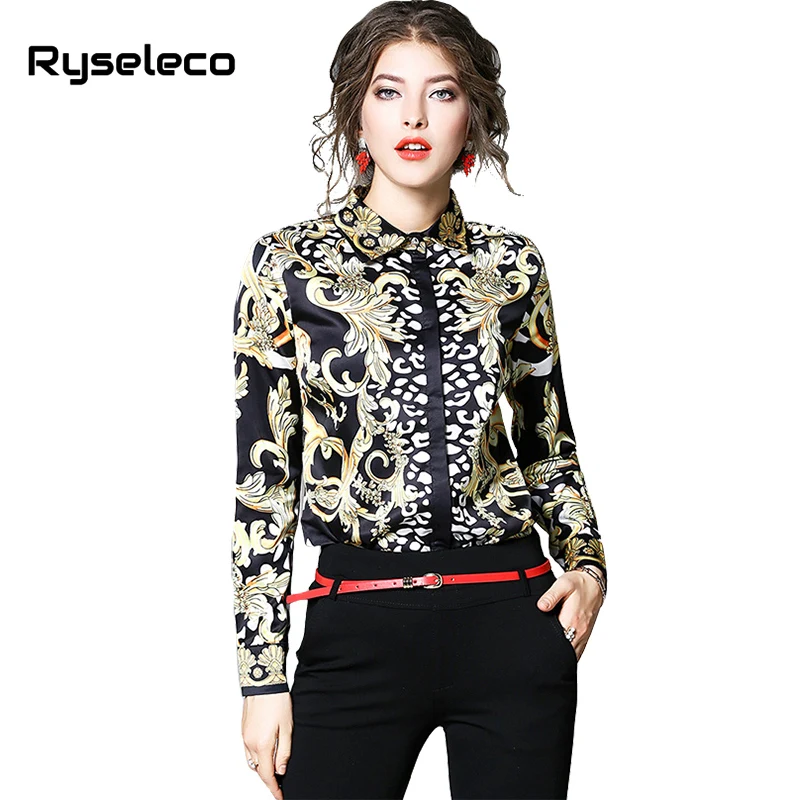 Ryseleco Brand New 2018 Women Spring Turn Down Collar Long