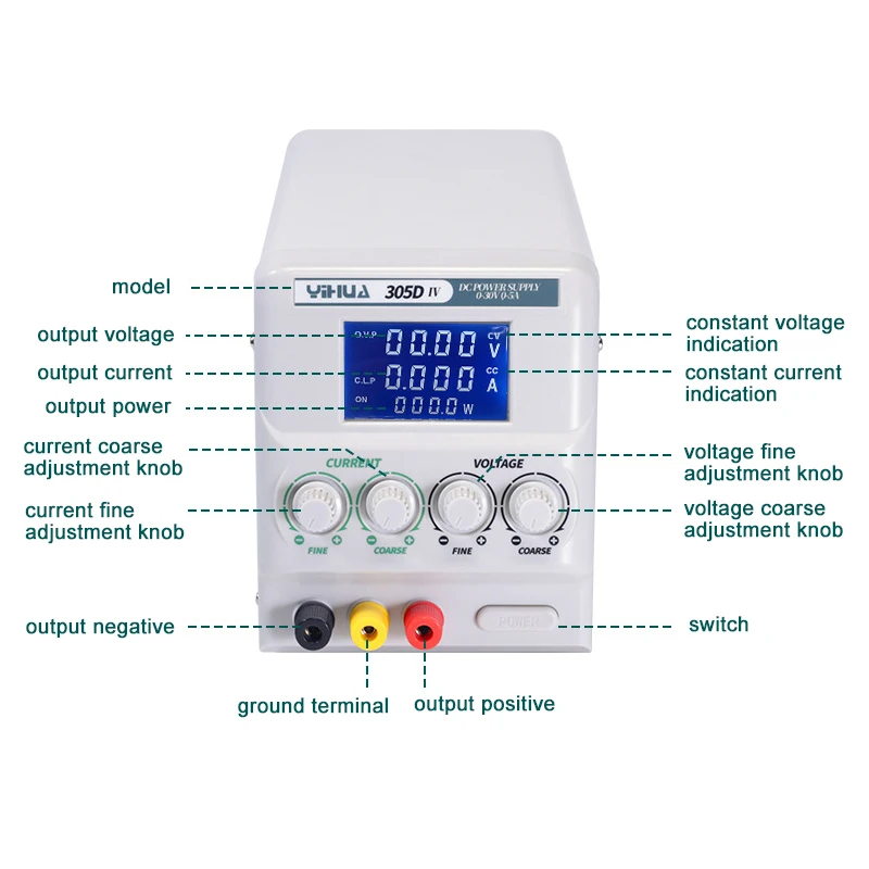 YIHUA 305D-IV источник питания постоянного тока Регулируемый Высокоточный 4 цифровой дисплей 30 в 5A регуляторы напряжения мини лабораторный источник питания