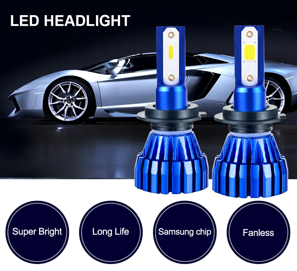 72W DOB COB Chips H4 H7 LED Car Headlight Bulbs H11 H1 H3 9005 9006 Hi-Lo Beam 8000lm 6500K Auto Headlamp Fog Light DC12v 24v (1)