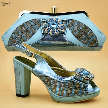 

Wonderful sky blue with nice stones design high heel pump shoes matching evening bag sets 888-4 free shipping