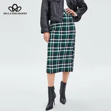 Heydress Винтаж Стильные с поясом Юбка-миди в шотландскую клетку с боковой застежкой-молнией на спине разрез женские юбки Повседневное Faldas Mujer