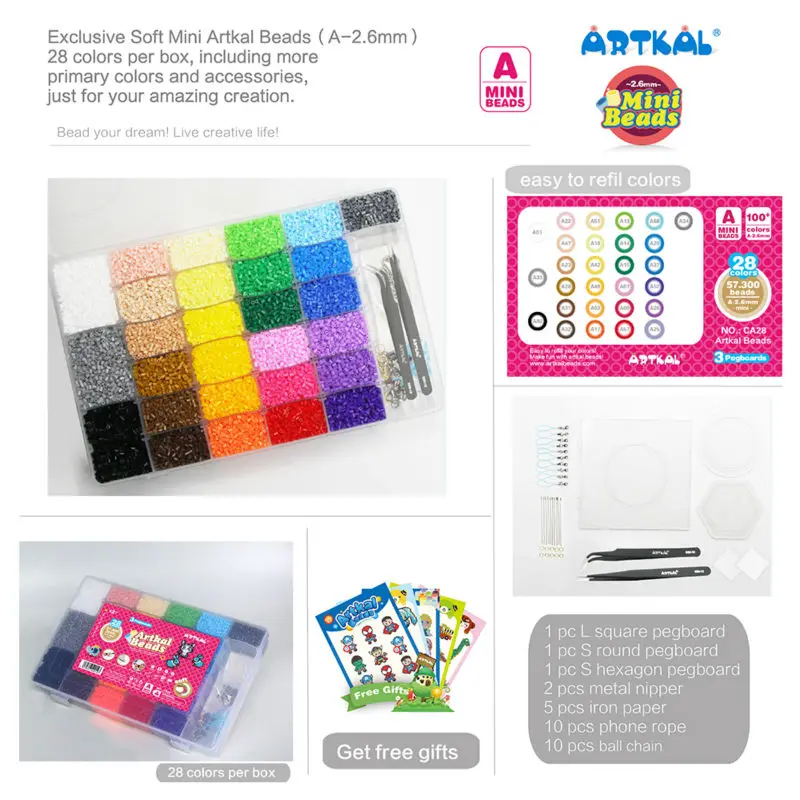 Бисер artkal 28 цветов с Pegboards коробка набор A-2.6mm Perler мягкий мини бисер пластик eva обучающие игрушки для детей CA28