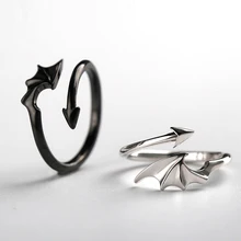 

2018 Fashion Silver Women's Rings Devil Wing & Tail Adjustable Black Lord of the Rings For Woman Statement Trendy Jewelry Gifts