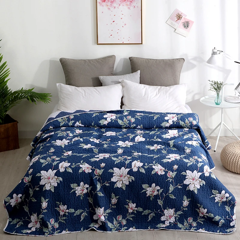 

New Summer Bedspread Blue Printing Cotton Polyester Coverlet/Bed Cover Quilt Air-conditioned Comforter Blanket 1pc #sw
