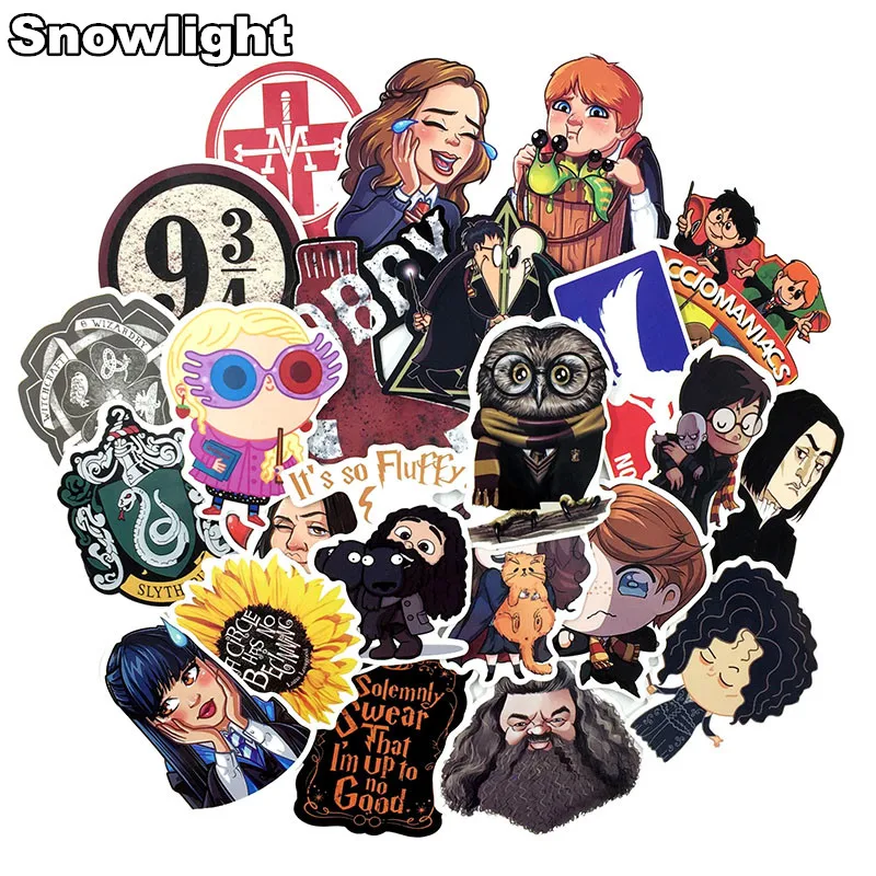 53Pcs/lot Cartoon Harry Potter Hogwarts School Waterproof Sticker For Skateboards Guitar Refrigerator Notebook Laptop Stickers