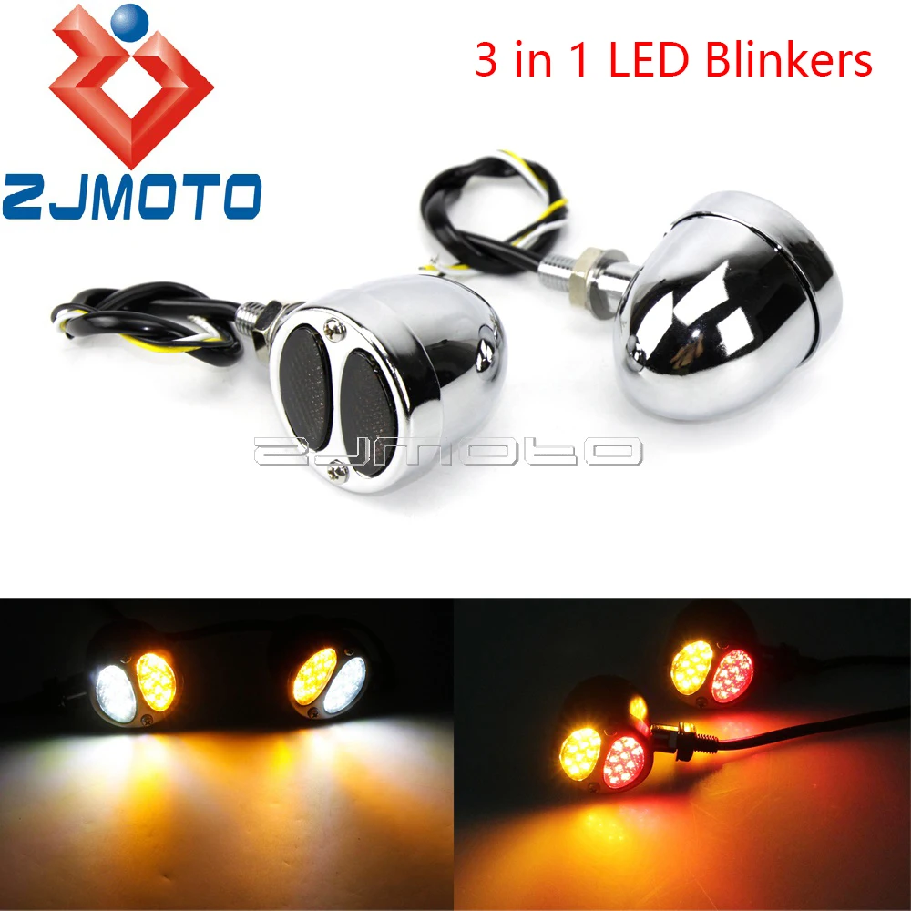 

Chrome LED Turn Signals DUO Blinkers Front & Rear Turn Indicators Flash Lights For Honda Yamaha Chopper Bobber Cruiser Custom