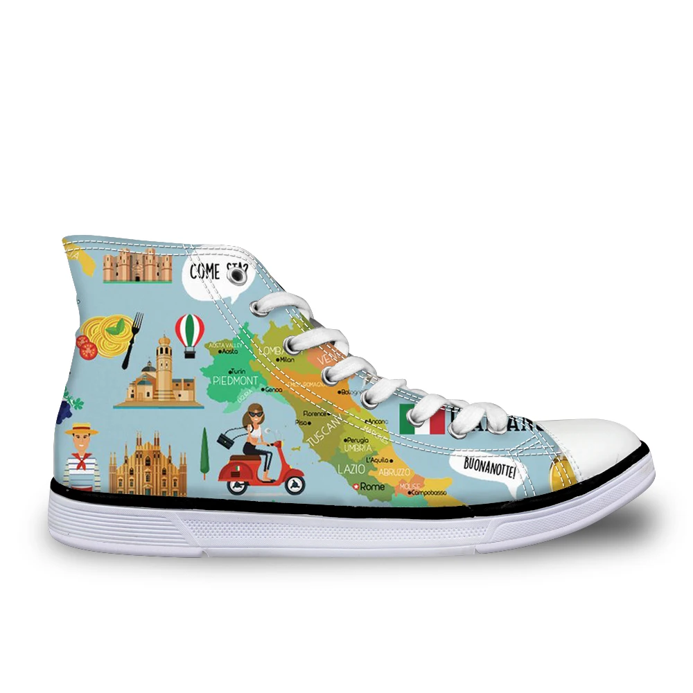 

Customized Ladies Shoes High Top German//Spanish Teacher Printing Brand Designer High-top Women Leisure Canvas Vulcanize Shoes
