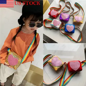 

2019 Cute Baby Kids Girls Bags Toddler Shoulder rainbow Print sequins Crossbody Messenger Handbag Bag
