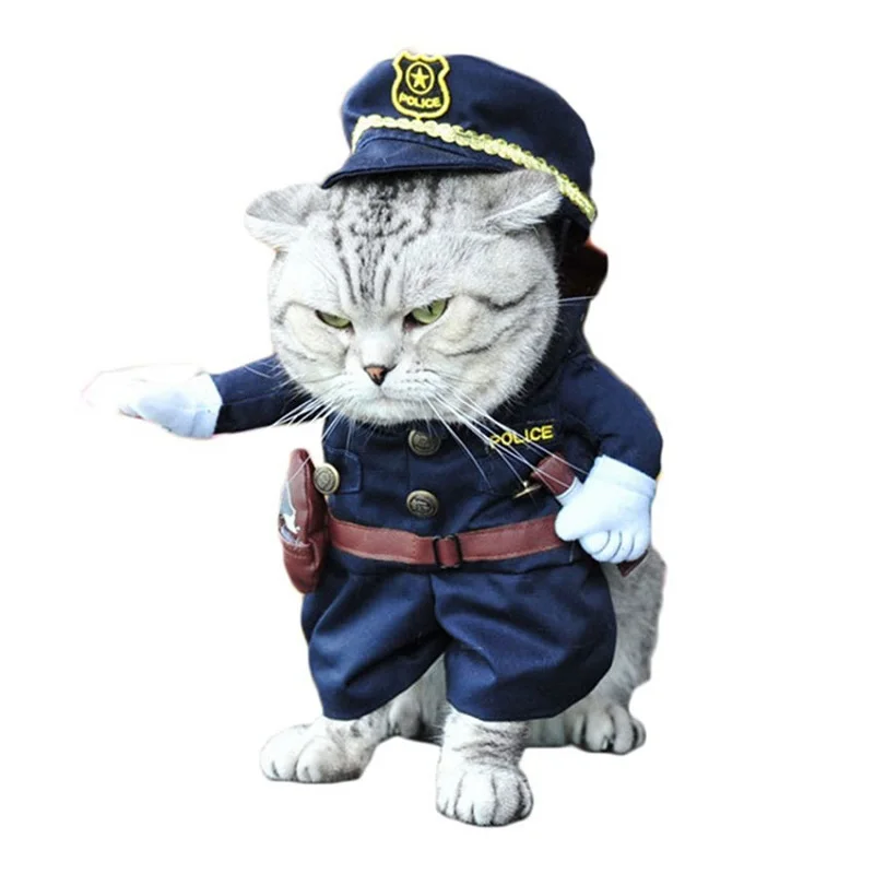 

Pet Cat Costume Policeman Suit Clothes Apparel Halloween Dog Puppy Dressing Up Party Cosplay Police style Role Play Accessories