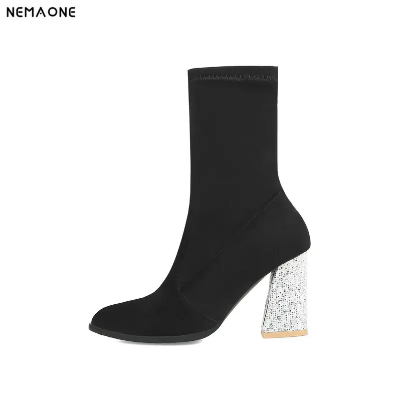 

New shiny high Heels women ankle boots poined toe ladies spring autumn Boots party dress shoes woman large Size 43