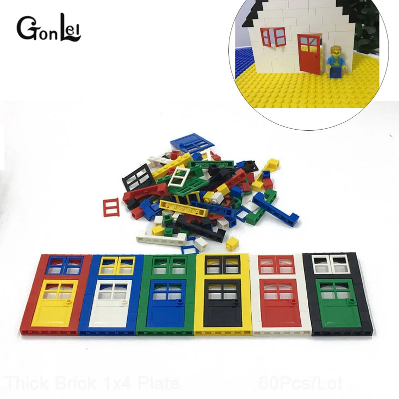 

6Sets/lot Door Windows Frame & Parts 60623 Door 1 x 4 x 6 with 4 Panes and Stud Handle Building Blocks Bricks DIY Toys kids gift