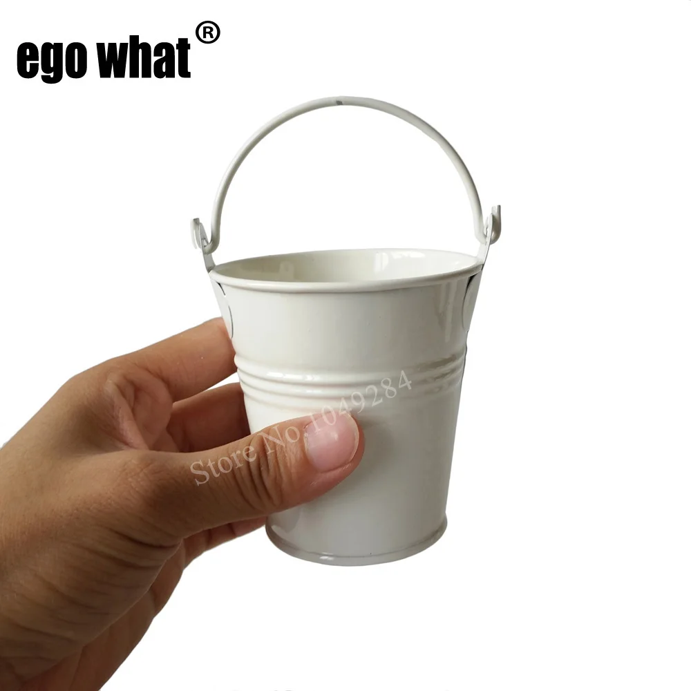 

60Pcs/Lot cheap 7*7CM Flowerpots Planter garden bucket tin box Iron pots metal seed buckets decorative Milk white