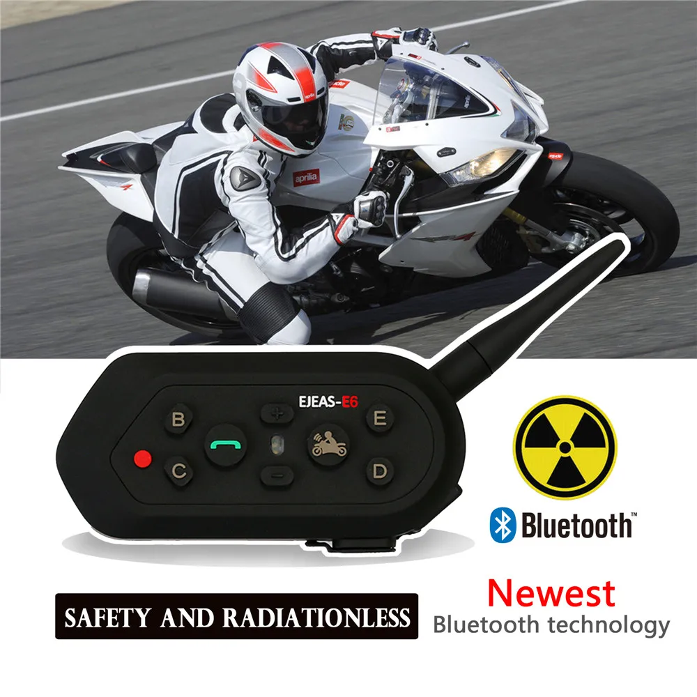 

EJEAS E6 1200m 6 Riders Bluetooth Motorcycle Intercom Headset for Half Full Face Helmets Support Music MP3 GPS