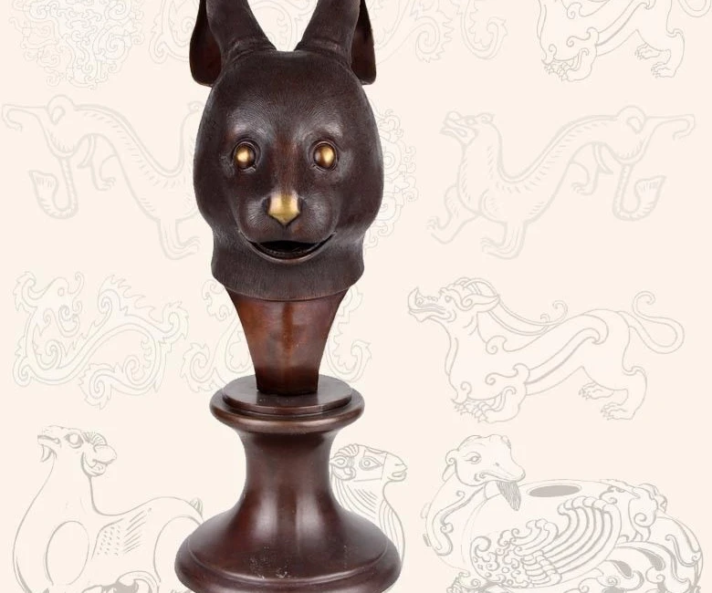 

China Bronze Home Decoration Sculpture Auspicious Zodiac Rabbit Hare Head Statue