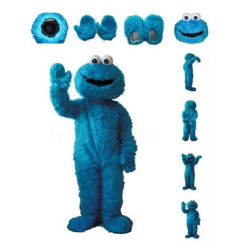 

Adults Sesame Street Blue Cookie Monster And Elmo Mascot Costume Sales High Auality Long Fur Elmo Mascot Costume Free Shipping