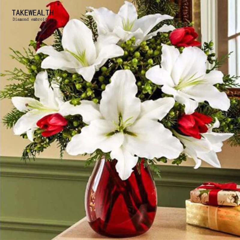 

DIY new home Decor Diamond drawing Round drill needlework Rhinestones Cross stitch 5D lily flowers Diamond embroidery z786