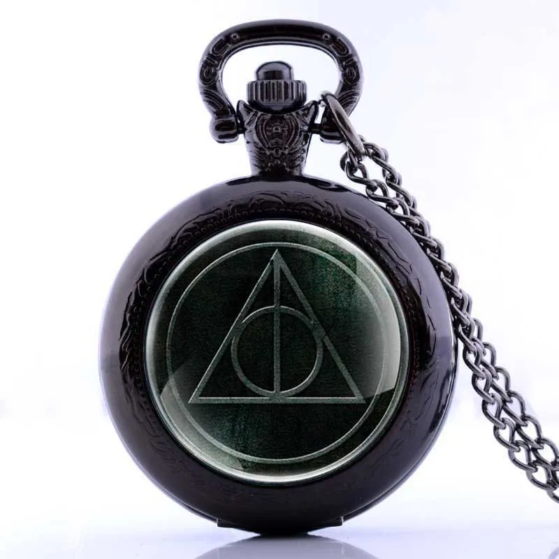 Свитер Ожерелье Хогвартс Слизерин Ravenclaw часы Ретро Snitch Quidditch Deathly Hallows кварцевые карманные часы - Цвет: Black 35mm