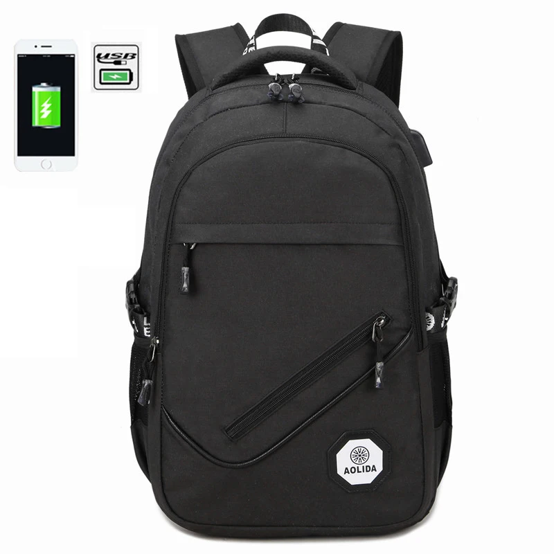 Новые рюкзаки для мальчиков-подростков, школьные сумки, черный USB рюкзак, мужские дорожные сумки, рюкзак, модная сумка для ноутбука 15,6