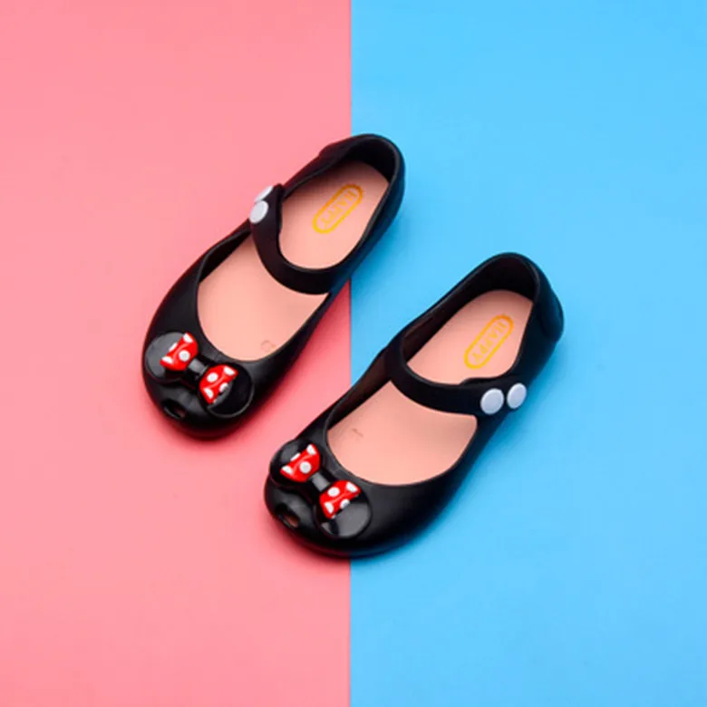 Мини Мелисса пластиковые сандалии для девочек Микки лук Лето Дети сетки отверстие девушки дышащие пластиковые туфли для девочек сандалии обувь - Цвет: Black apricot