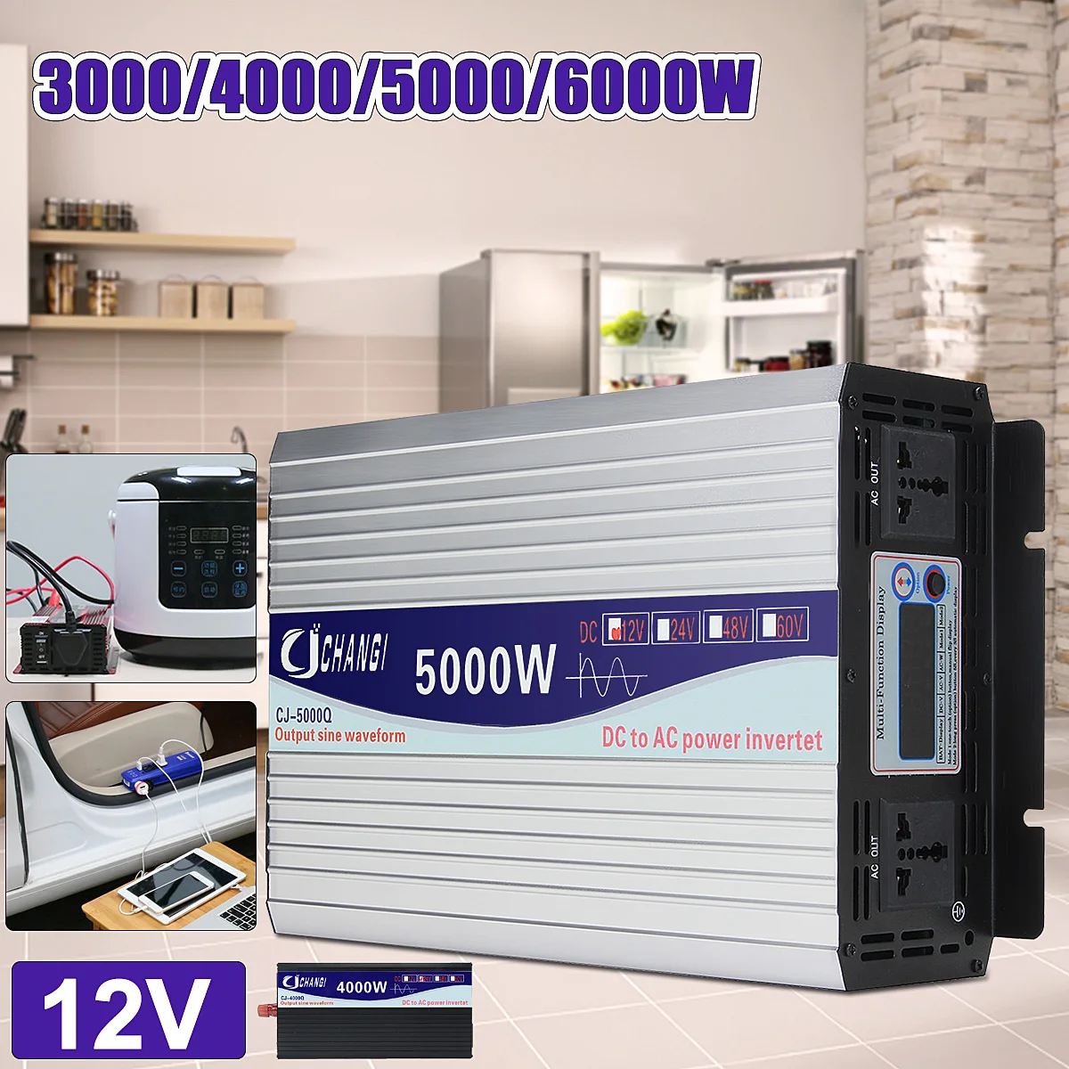 

Intelligent Screen Pure Sine Wave Power Inverter DC12V DC24V to AC220V 3000W-6000W Converter With LCD Display