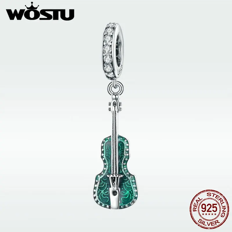 WOSTU, 925 пробы, серебро, скрипка, музыка, бусины, браслет, ожерелье, Подвеска для женщин, свадебные серебряные украшения, FIC1097