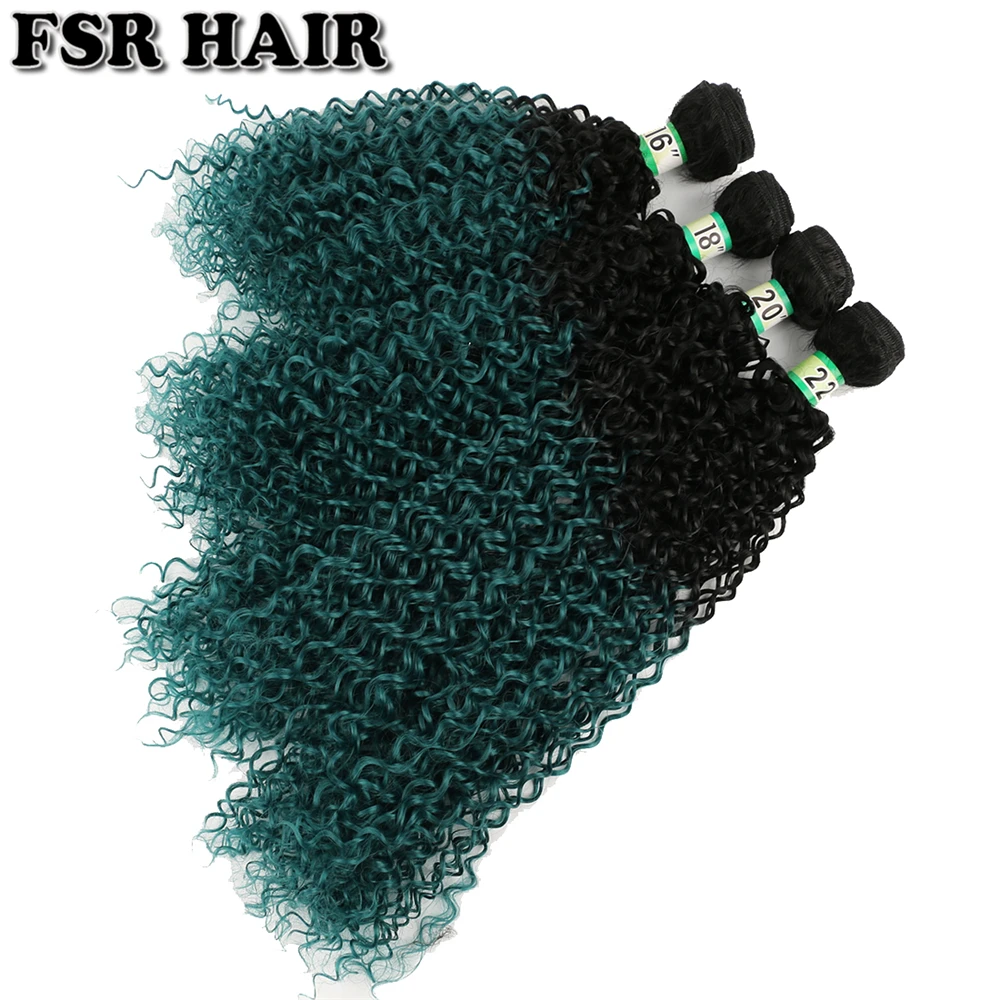 Afro Crespo Encaracolado Ombre Cor do Cabelo Preto para Verde 16 18 20 & 22 Disponível 70 G/peça Extensão do Cabelo Sintético 6 ombre cor 16